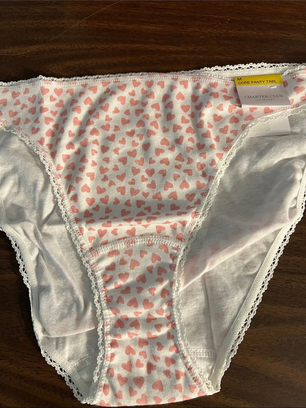 Charter Club White Bikini Panties with Pink Heart Print